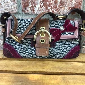 Small authentic tweed Coach bag with leather strap